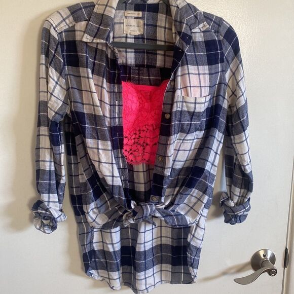 American Eagle boyfriend fit- softest-blue and white flannel size XS - Picture 12 of 12